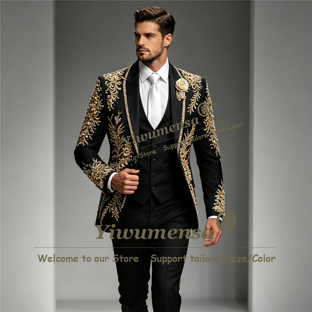 Men Grooming Outfit - Luxury Crystals Beadwork Suit Men For