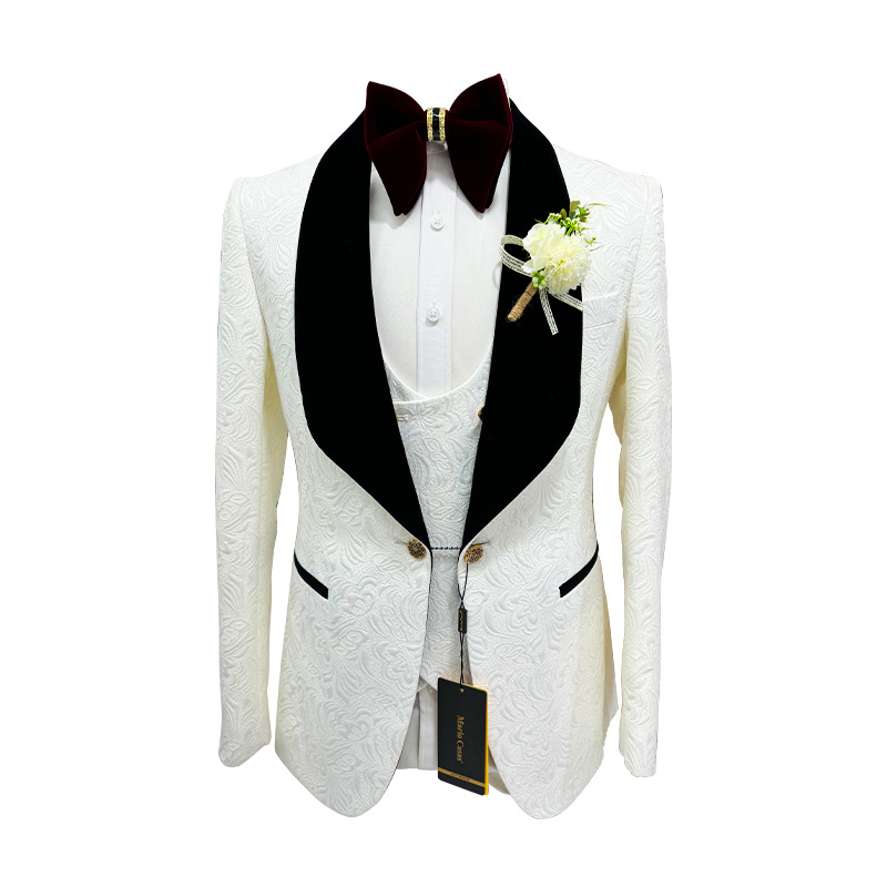 Men Grooming Outfit - Thorndike Mens Wedding Suits White Jacquard