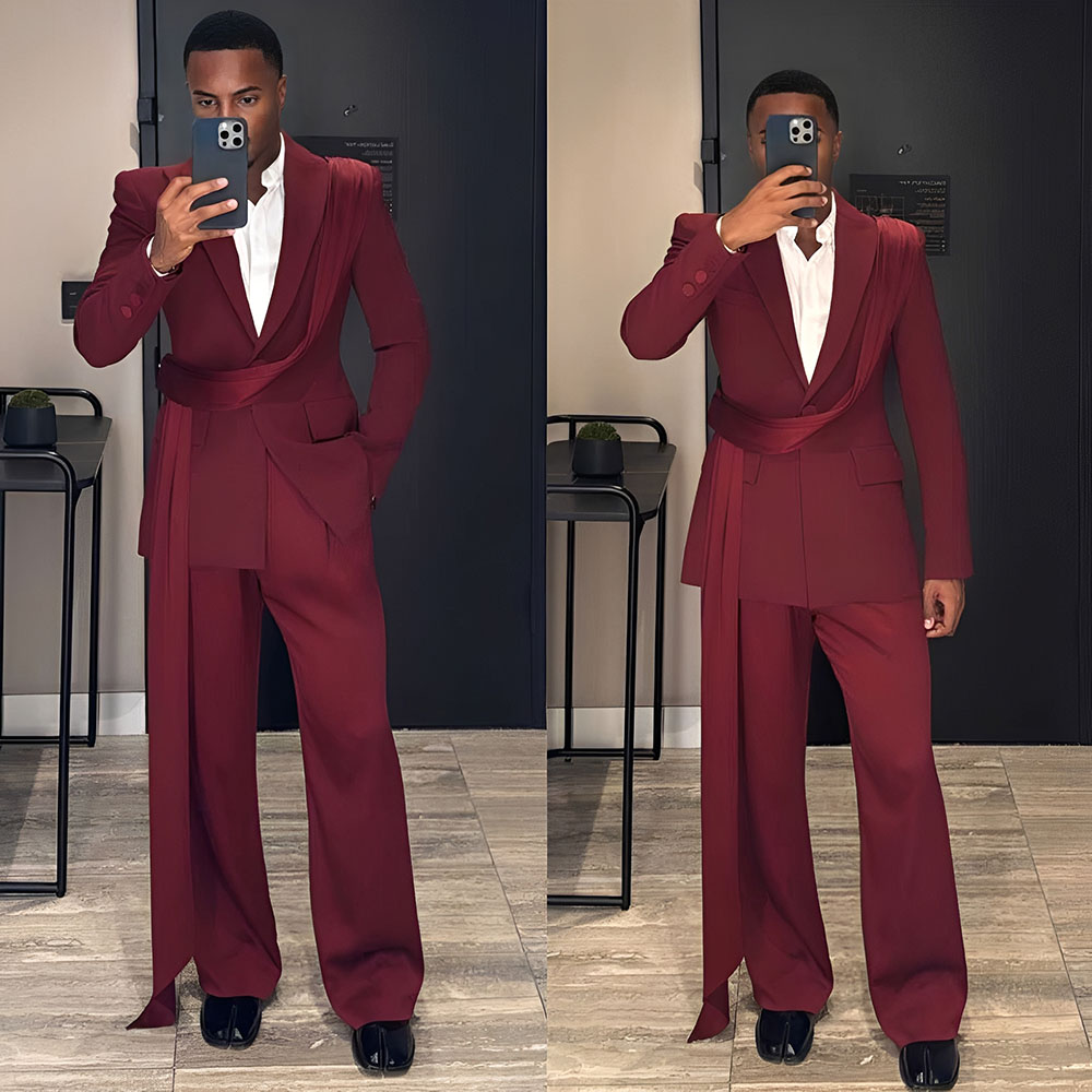 Men Grooming Outfit - Burgundy New Men's Suit 2-piece Wedding