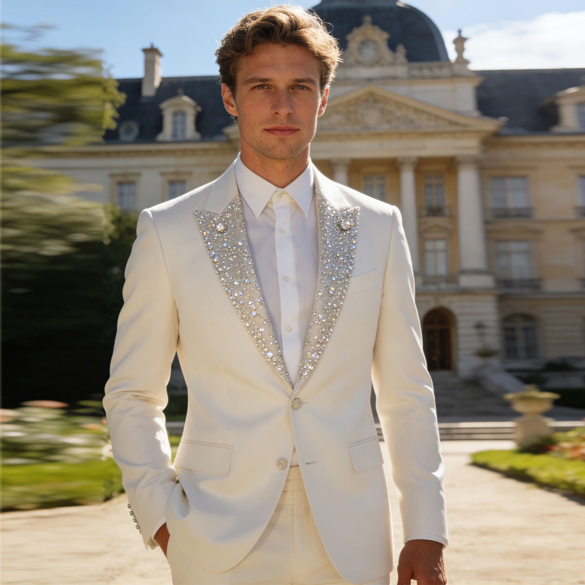 Men Grooming Outfit - Customized Fashion Ornament Crystals Men Suits