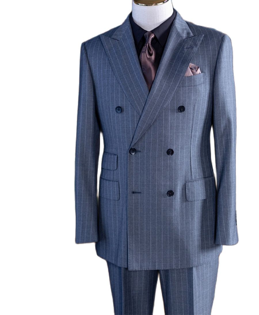Men Grooming Outfit - Grey Stripe Double Breast Classic Men's